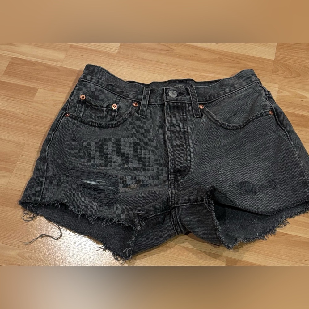 Levis Black Distressed‎ Denim Shorts